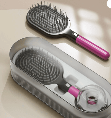Rose Red Self-Cleaning Hair Brush Set with Stand - Anti-Static Detangling