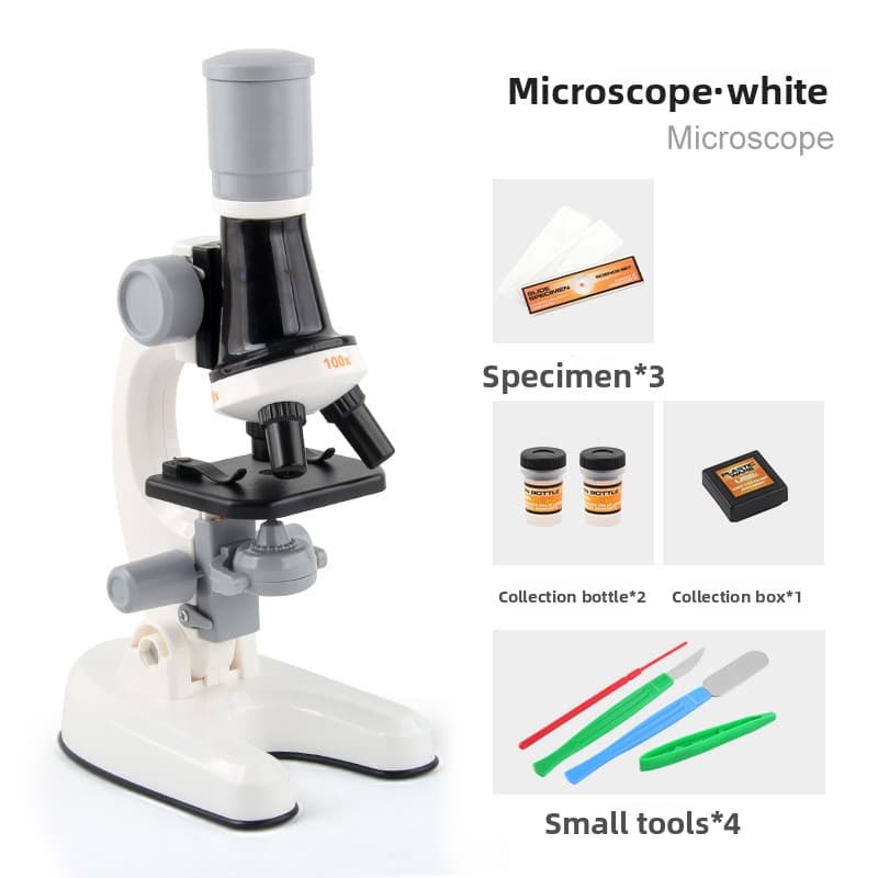 White Kids Biological Microscope Kit 100x 400x 1200x LED - White Kit