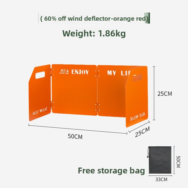 Orange Heavy-Duty 4-Fold Camping Stove Windshield Portable Steel Wind