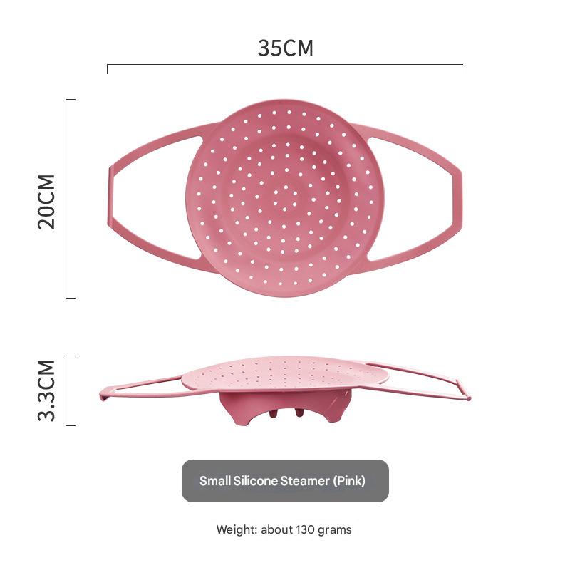 Small Pink Flexible Silicone Steamer Basket with Heat-Resistant Handles