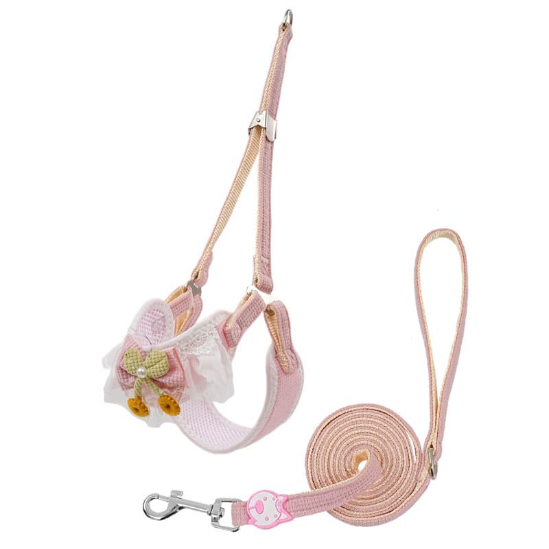 Pink Lace Y-Shaped Pet Harness and Leash Set - Breathable Mesh Vest - Size:S