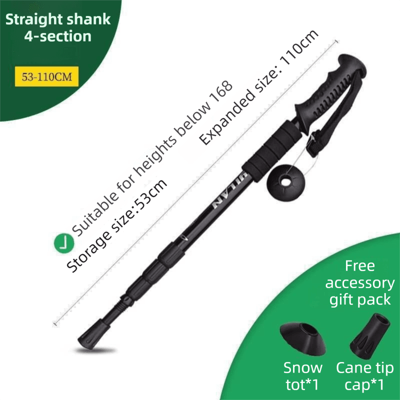 53-110 cm Black Ultralight Telescopic Aluminum Trekking - Black Straight