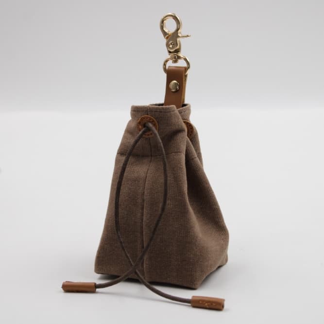 2-PCS Brown Clip-On Canvas Dog Treat Pouch - Portable Drawstring Bag