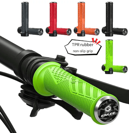 Black Ergonomic Lock-On Bike Grips - Anti-Slip TPR Rubber, Alloy Rings