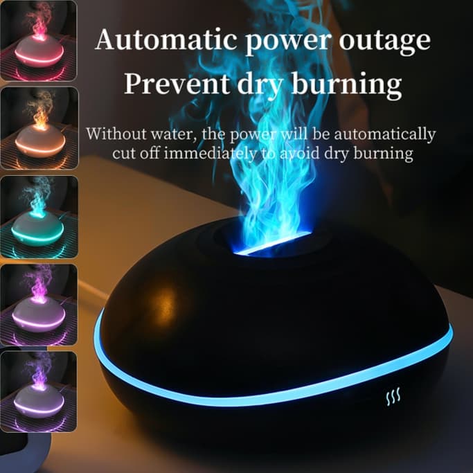 Black Mini USB Aromatherapy Diffuser with Flame Projection - Portable
