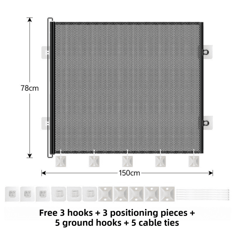78 × 150 cm Black Retractable Mesh Safety Gate for Pets & Babies