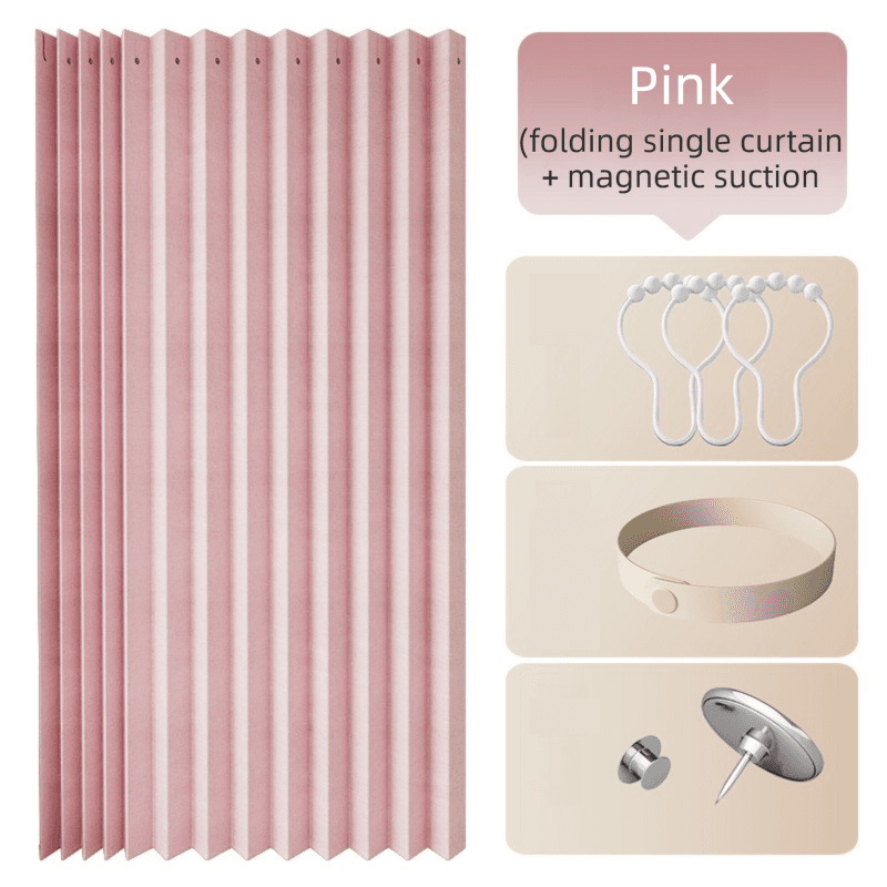 120 × 180 cm Pink Linen-Look Dust Drill-Free Pull-Curtain - 120 Pink