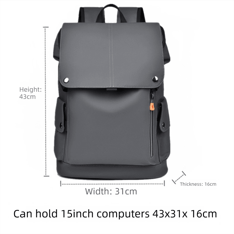 Dark grey Men Large Capacity Business Laptop Backpack Waterproof PU Leather