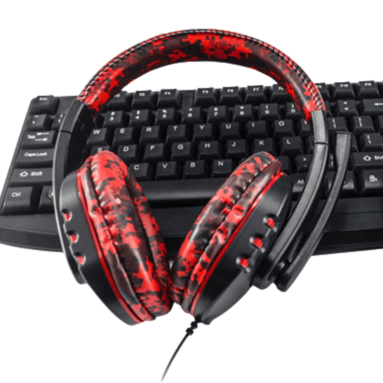 Camouflage Red Over-Ear Wired Gaming Headset with Microphone - Direct