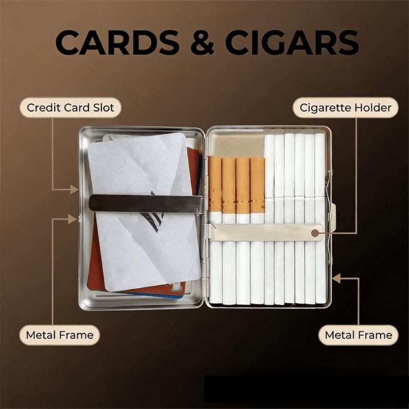 Retro Metal Card Cash & Cigarette Case with Fixed Clip - 10.3 × 6 × 2 cm