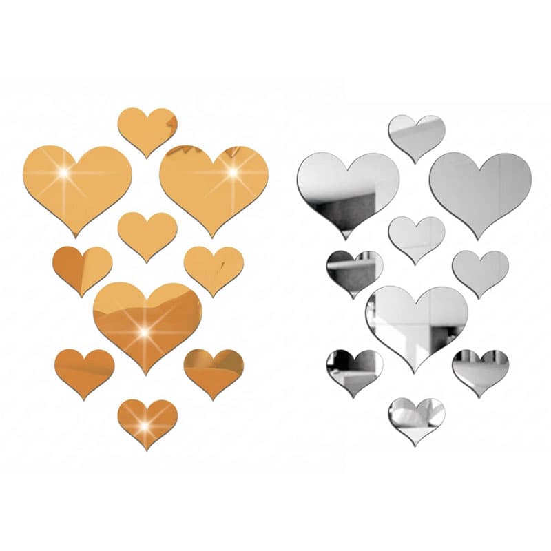 2-Pack Heart-Shaped Acrylic Mirror Wall Decals - Multi-Size Set