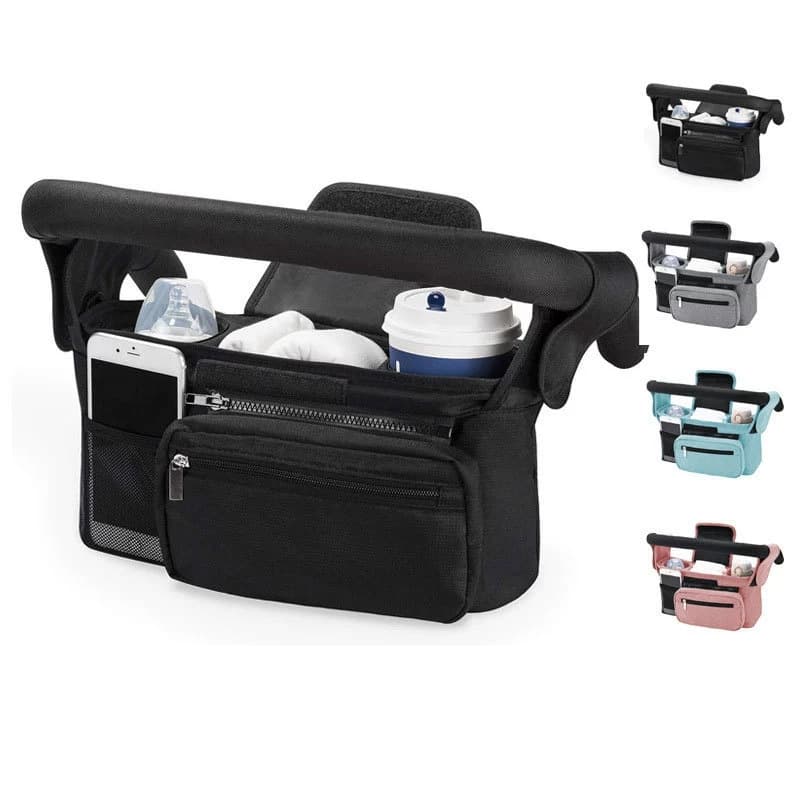 Black Universal Stroller Organiser Caddy with Insulated Cup Holders