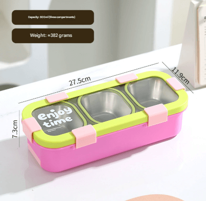 Green Stainless Steel 3-Compartment Lunch Box - Leak-Proof 500 ml - Green 3