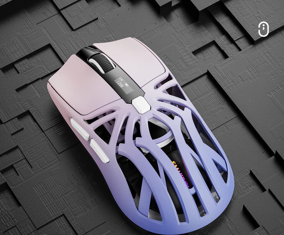 Tri-Mode Wireless Gaming Mouse - 1KHz Polling, 10000 DPI, Digital - Purple