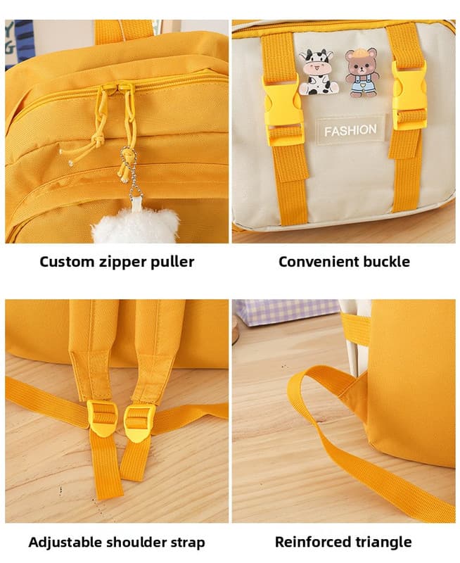 5 Piece Aesthetic School Backpack Set Yellow Oxford Fabric Fits 14 Inch