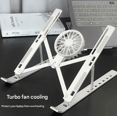 Silver Adjustable Aluminum Laptop Stand with Detachable Cooling Fan