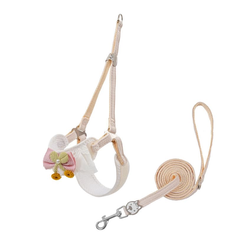 White Lace Y-Shaped Pet Harness and Leash Set - Breathable Mesh - Size:S