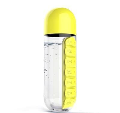 2-Piece 2-in-1 Water Bottle with 7-Day Pill Organizer - 600 ml - Yellow