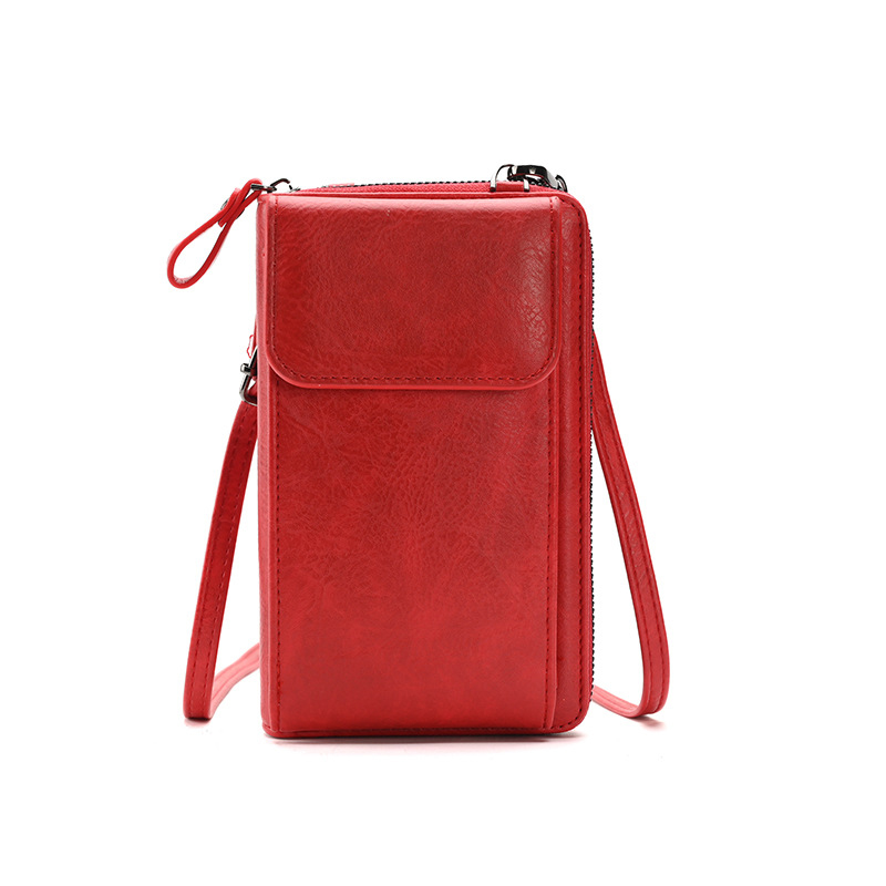 Red Women's PU Leather Crossbody Phone Bag - Red Crossbody Wallet