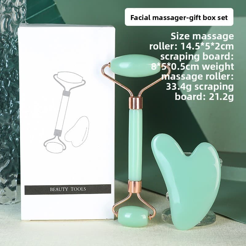 Green Dual-Head Resin Facial Roller and Heart-Shaped Gua Sha Set for Home