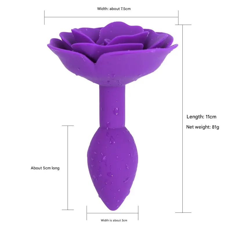 Rose Silicone Anal Plug - Smooth Tapered Design for Play (Purple)