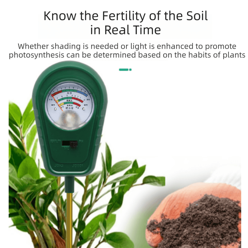 3-in-1 Mechanical Pointer Soil Meter - No Batteries Required, Measures