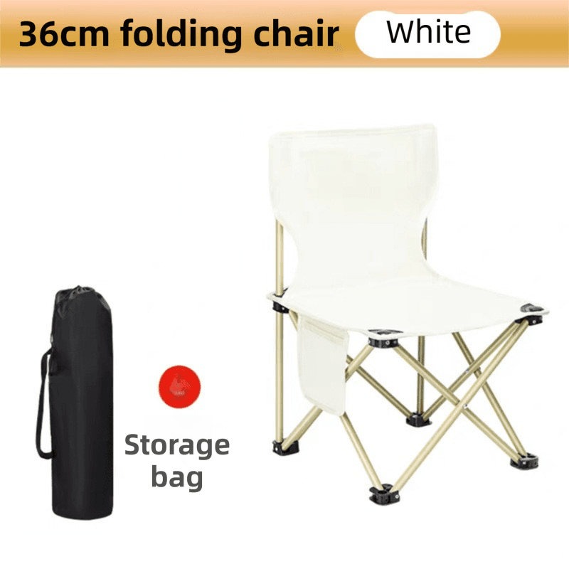 36 cm White Portable Folding Camping Chair with Storage Bag & Pocket