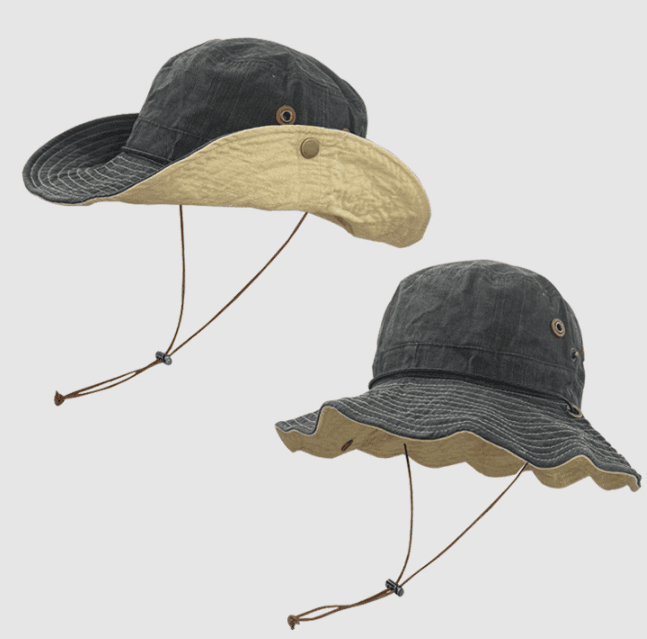 Black Wide Brim Outdoor Cowboy Sun Hat - Adjustable & Breathable for Hiking