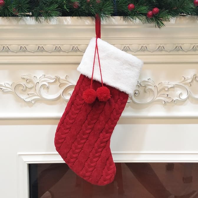 Red Large Cable Knit Christmas Stocking - Classic 43 cm Holiday Decor