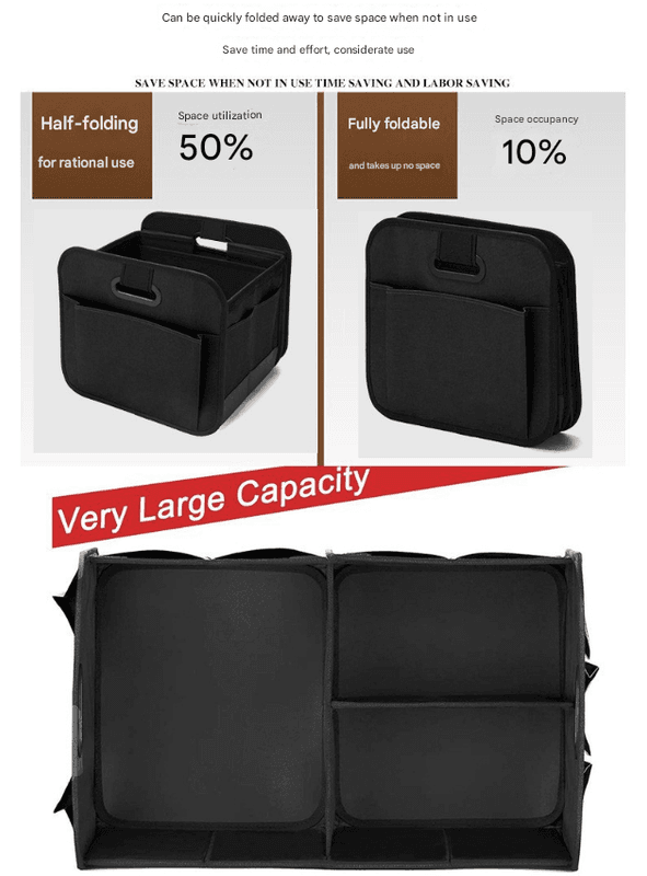 Black Heavy Duty Collapsible Car Boot Organiser - Large 65L Waterproof Trunk