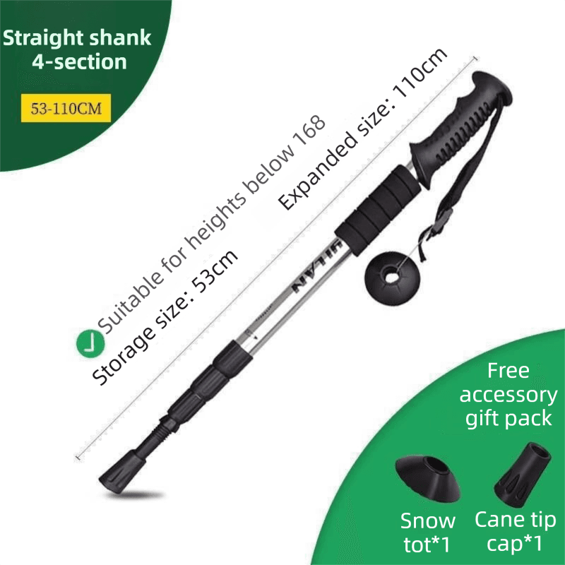 53-110 cm Silver Ultralight Telescopic Aluminum Trekking - Silver Straight