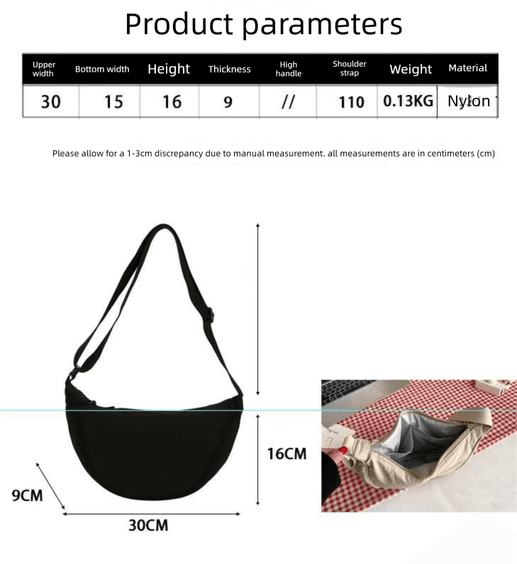 Grey Lightweight Nylon Crossbody Bag - Compact Saddle Style with Adjustable