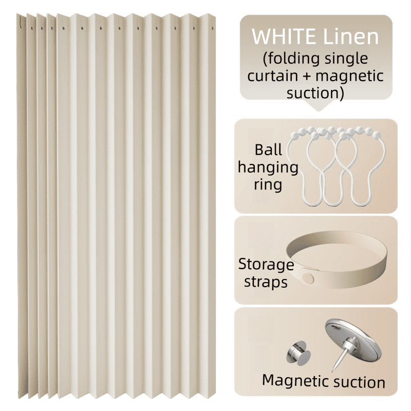 100 × 180 cm White Linen-Look Dust Drill-Free Pull-Curtain - 100 White