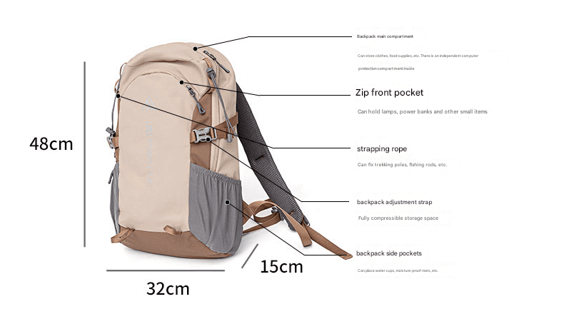 Pink-white 20L Lightweight Hiking Backpack for Camping, Travel - Pink White