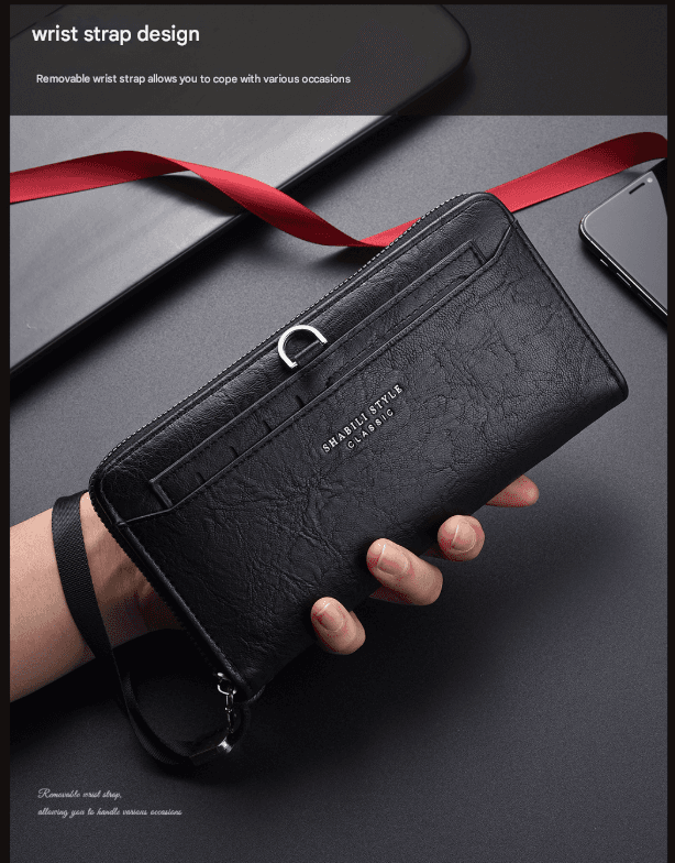 Black Classic Long Zipper Wallet Clutch - Large Capacity PU Leather Phone