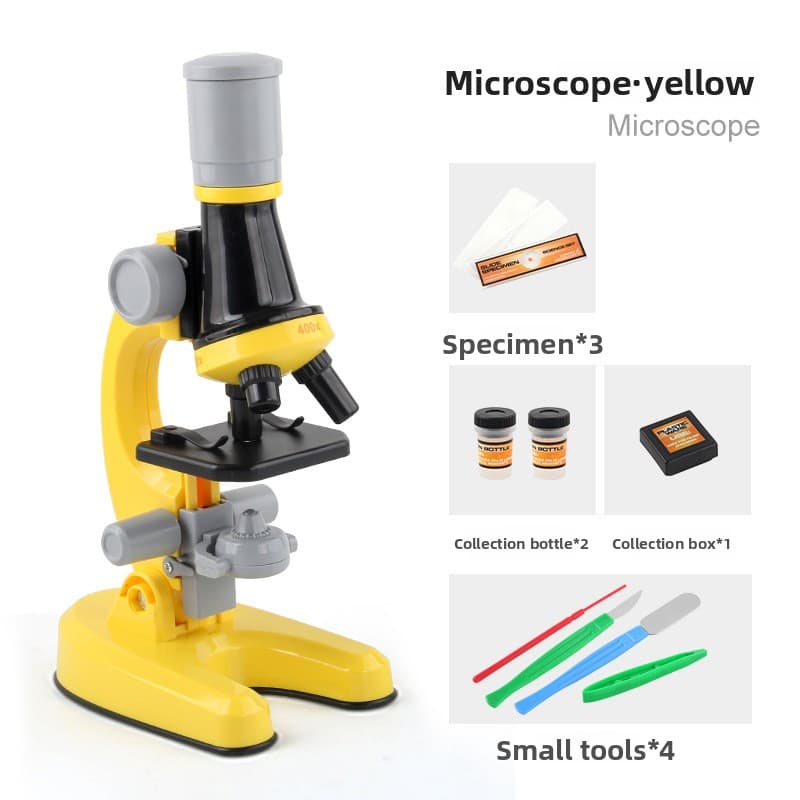 Yellow Kids Biological Microscope Kit 100x 400x 1200x LED Magnification STEM