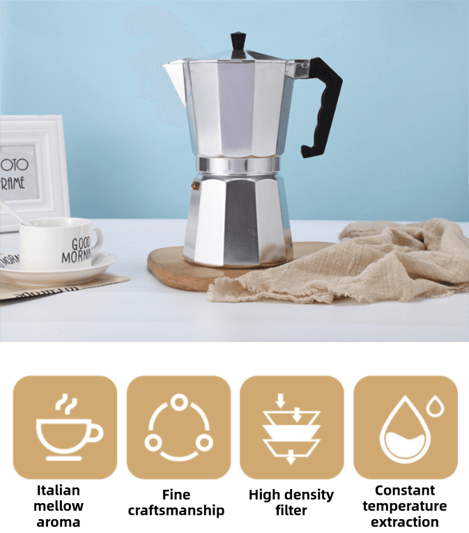 150 ml Octagonal High Pressure Moka Pot - Classic Italian Aluminum Coffee