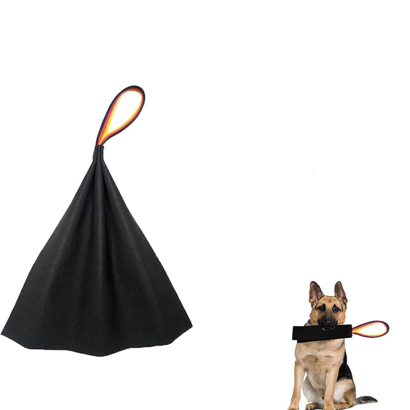 Black Full-Grain Leather Dog Training Tug - Interactive Bite Rag with Strong