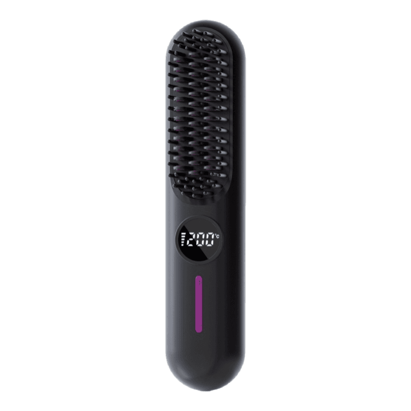 S01 Black Cordless Hair Straightener Brush - 2-in-1 Curling & Straightening