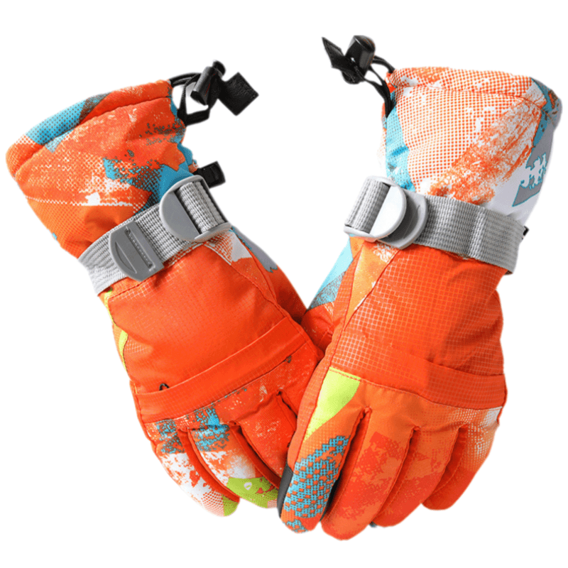 1-Pair Winter Waterproof Touchscreen Ski Gloves - Orange Graffiti Print