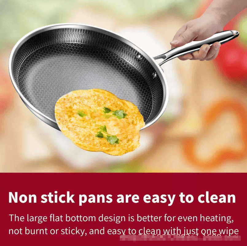 Stainless Steel Non-Stick Frying Pan 28 cm Honeycomb Wok Skillet with Lid