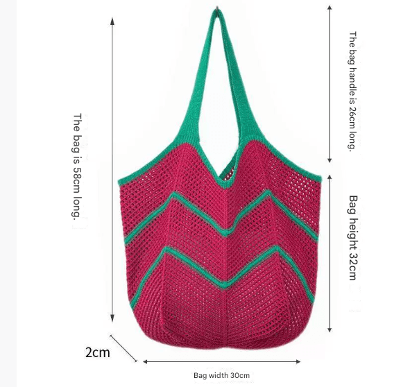 Purple Bohemian Knit Tote Bag - Large Capacity Chevron Weave Shoulder Bag