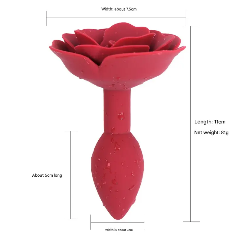 Rose Silicone Anal Plug - Smooth Tapered Design for Play (Dark red)