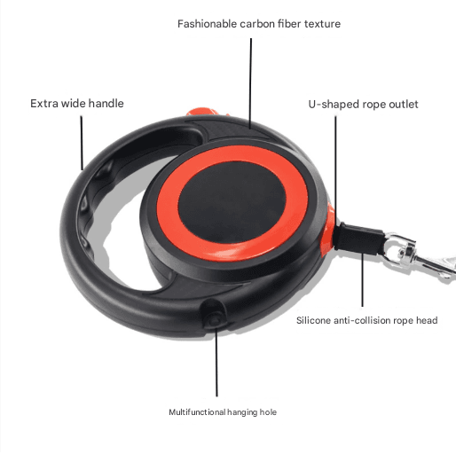 Black-red Heavy Duty Retractable Dog Leash with Ergonomic Wide - Black red