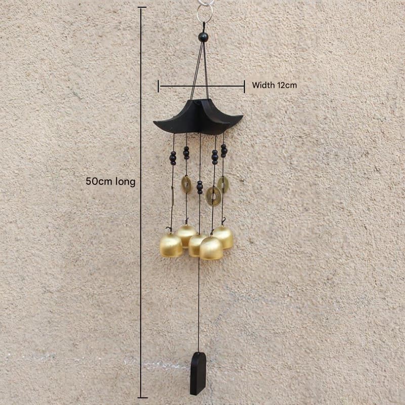 Brass Wind Chime with Wooden Pagoda Top - Metal Door & Home Decor Ornament