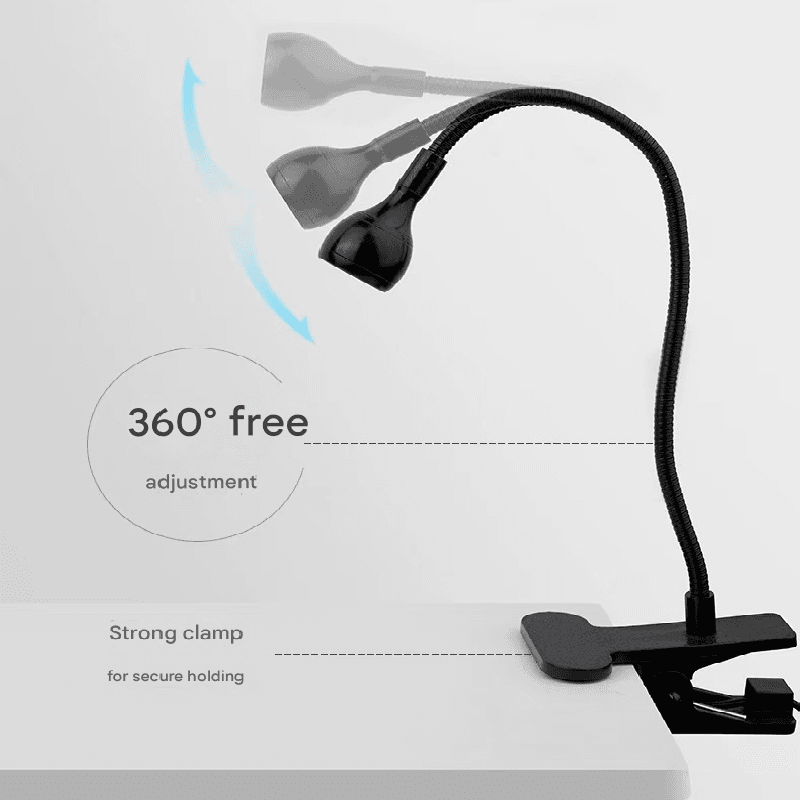 Black 3W UV LED Gel Nail Curing Lamp Clip On Flexible Gooseneck - Black Lamp