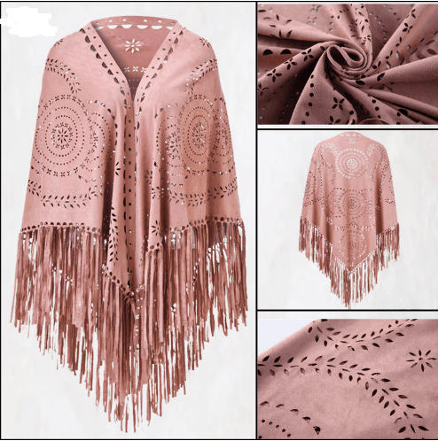 Pink Suede Wheat Tassel Triangle Scarf - Autumn Warm Shawl for Women