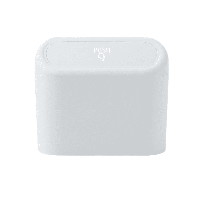 White Compact Car Trash Can 2 Pack Hanging Storage Bin with Push Lid
