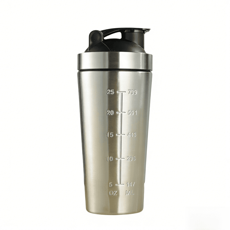 Silver 750 ml Stainless Steel Protein Shaker Bottle - BPA-Free Metal Mixer