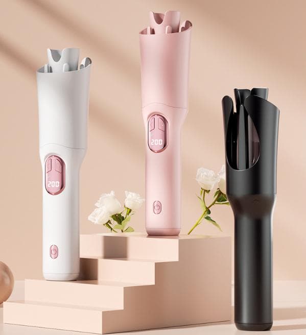 Pink Portable Cordless Hair Curler - USB-C Rechargeable Automatic Hair Waver